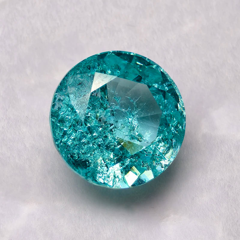 Lab Grown Paraiba Round Cracked Ice Cut Tourmaline Gemstone For DIY Jewelry Making Material Selectable AGL Certificate
