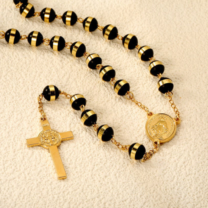 ASONSTEEL Long Scapular Catholic Rosaries Beads Christian Cross Jesus Pendant Necklaces Stainless Steel For Women Men Jewelry