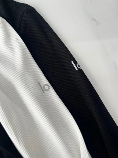 Women's Sports Quick Drying Fitness Yoga Top Simple Black White Long Sleeved Threaded T-shirt Fashion Solid Color Cotton T-shirt