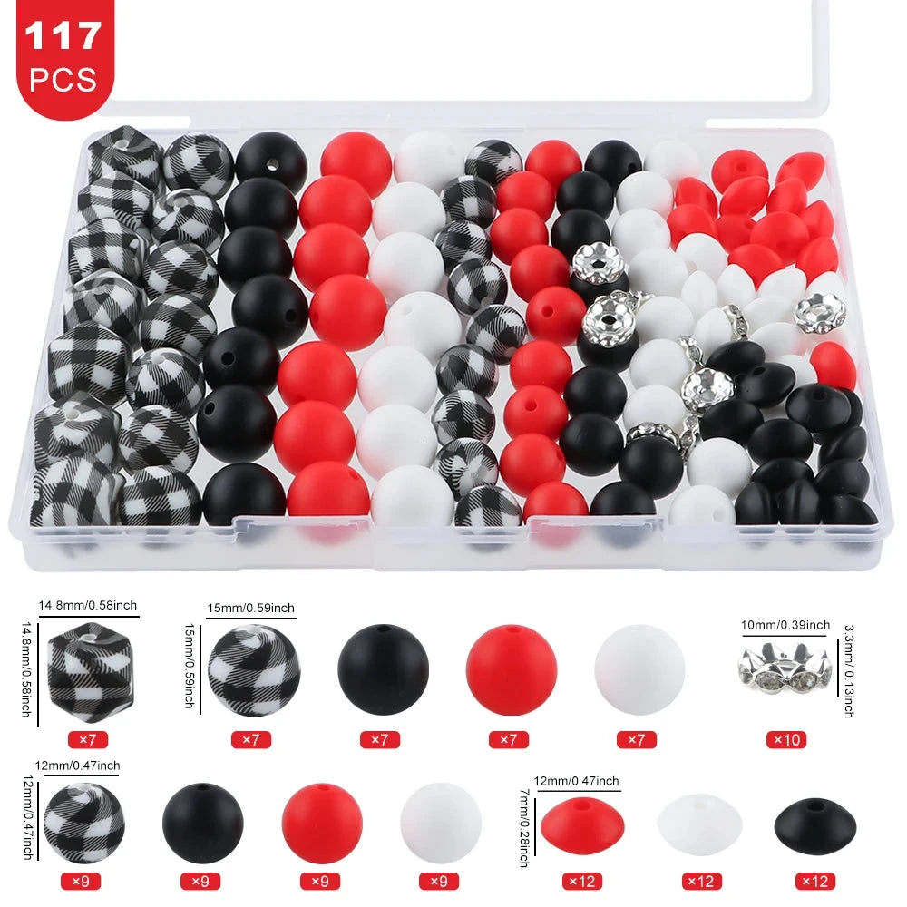 117pcs/Lot Hexagonal Printed/Round/Spacer Bead/Rhinestone Combination Set For Jewelry DIY Bracelet Necklace Earring Accessories - AMULET RING STORE