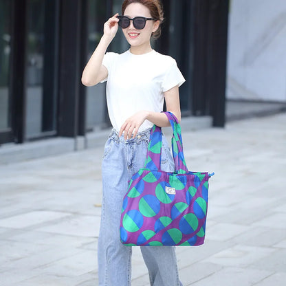 Large-sized drawstring eco-friendly supermarket shopping bag fashionable single-shoulder bag foldableportable handbag,waterproof - AMULET RING STORE