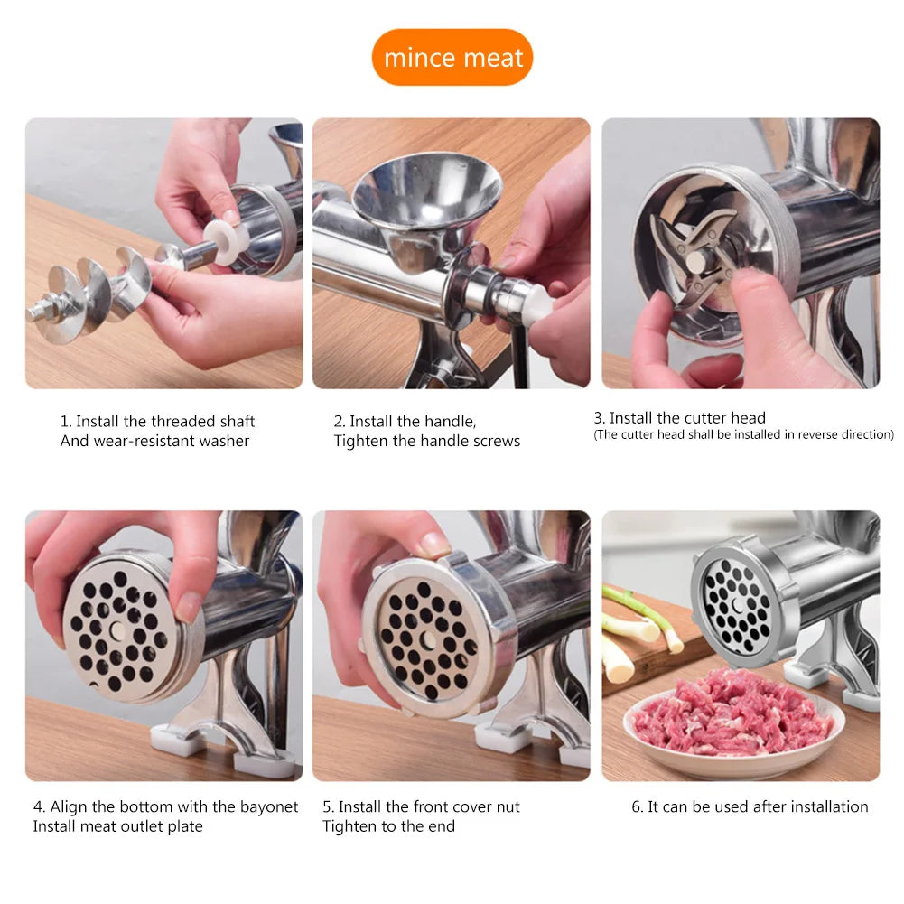Manual Meat Grinder Aluminum Powerful Home Sausage Stuffer Filler Hand Crank Mincer Vegetable Chopper Pepper Kitchen Supplies - AMULET RING STORE