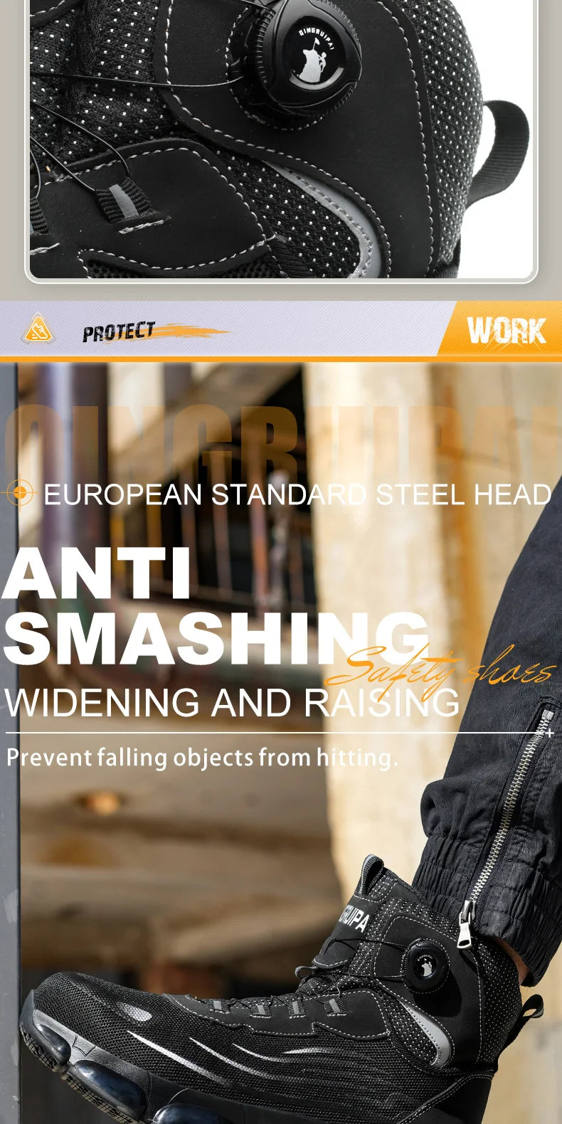 Men's high top lace-free comfortable soft sole anti-smash and puncture resistant work shoes - AMULET RING STORE