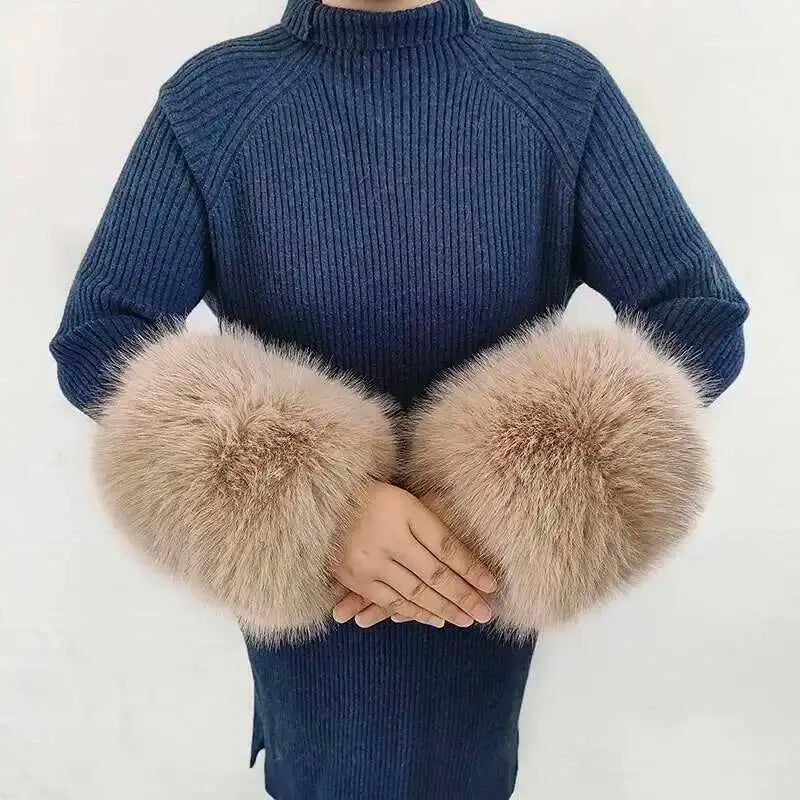 Large Winter Faux Fox Fur Scarf Women Jackets Warm Fluffy Shawl Fashion Artificial Fur Collar And Cuff Set Fluffy Scarves Female