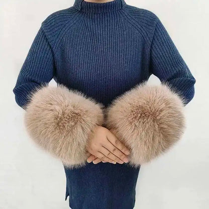 Large Winter Faux Fox Fur Scarf Women Jackets Warm Fluffy Shawl Fashion Artificial Fur Collar And Cuff Set Fluffy Scarves Female
