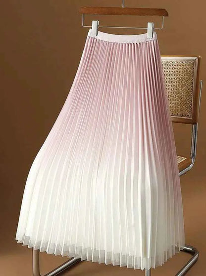 2023 Summer Tulle Mesh Gradient Skirt High-end High Waist Long Skirt Elegant Evening Party Sexy A-line Pleated Skirts Women Boho