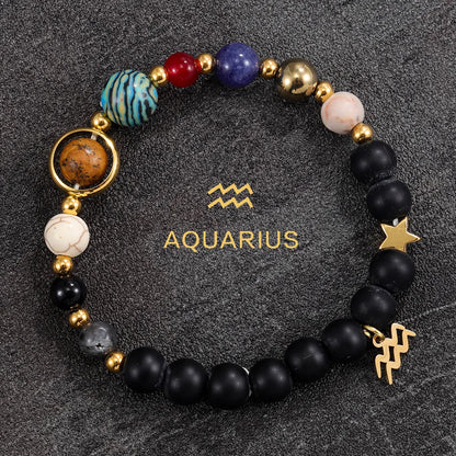Cosmic Galaxy Solar System Bracelet for Women Men Natural Stone Beads 12 Constellations Bracelet Adjustable Bangle Jewelry Gifts