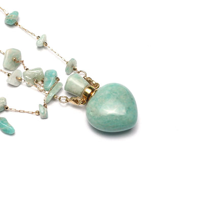 Natural Stone Amazonite Perfume Bottle Pendant Pearl Gravel Chain Essential Oil Diffuser Charms Women Jewerly Necklace 31 Inches - AMULET RING STORE