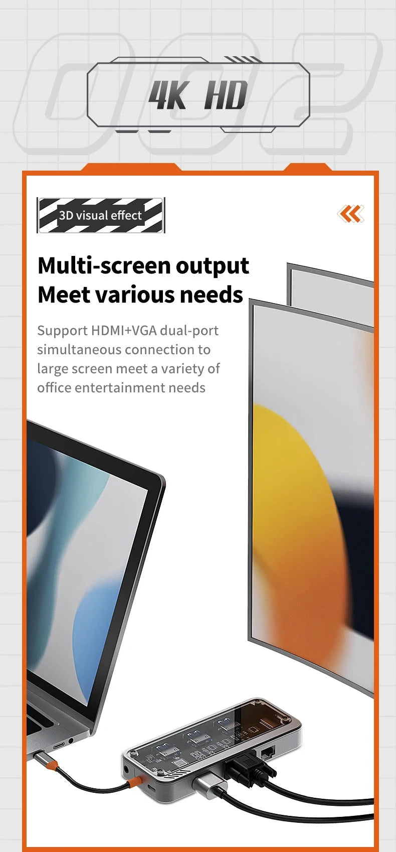 Basix 10 in 1 USB C HUB 4K30Hz Dock Station Type C to HDMI-Compatible RJ45 Ethernet PD100W for MacBook iPad Huawei Sumsang Phone