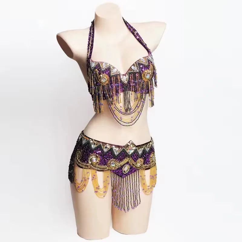 Special Customizable Hand Beaded Oriental Belly Dance Costumes Bra or Belt Separately XL Size 20-30 days