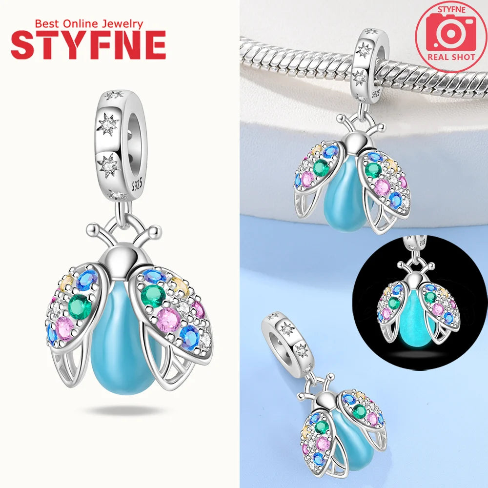 S925 Silver Glow-in-the-dark Firefly Charm Pendant Fit Original Charms Bracelet Gift Beads for Women Diy Fine Jewelry Gifts - AMULET RING STORE