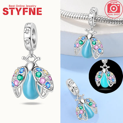 S925 Silver Glow-in-the-dark Firefly Charm Pendant Fit Original Charms Bracelet Gift Beads for Women Diy Fine Jewelry Gifts - AMULET RING STORE