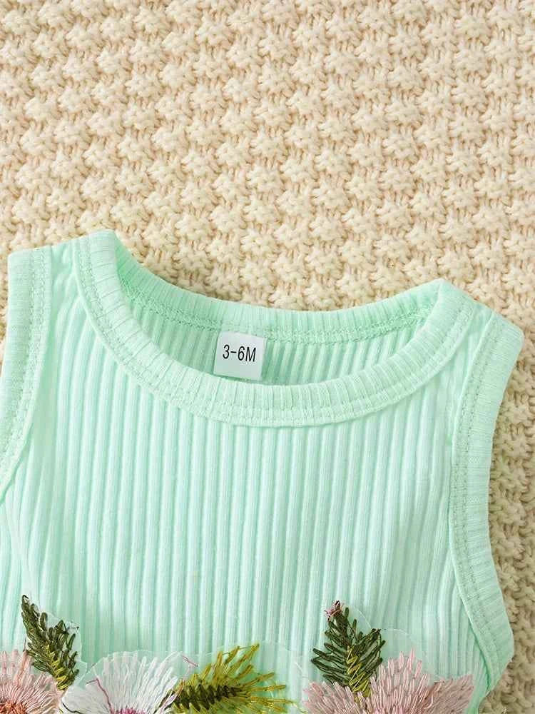 Newborn 2024 Baby Girls Dress Summer Waist Flower Vest Sleeveless Short Top Sweet Girl Lace Mesh Dress