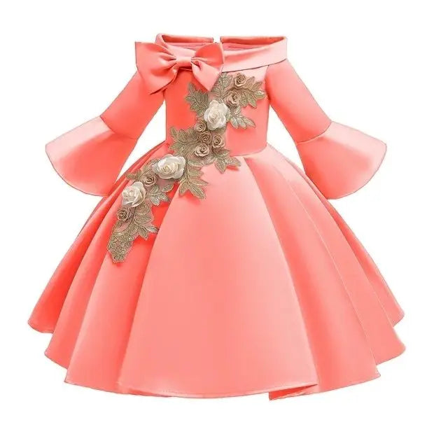 2-10 Yrs Girls Summer Dresses Flower Elegant Kids Princess Party White Dress for Wedding and Birthday Baby Communion Costume