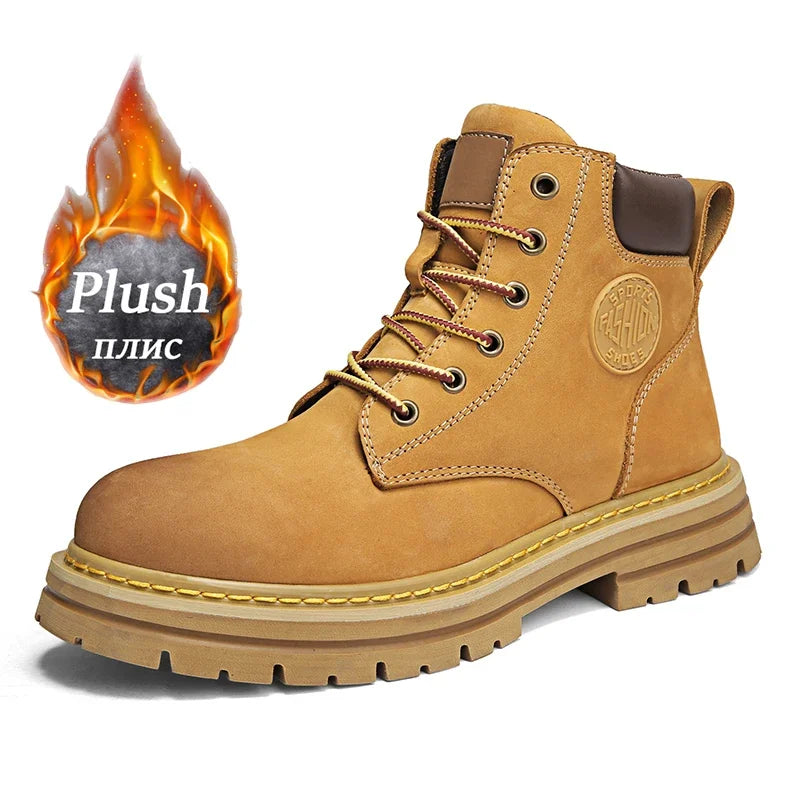 Boots Men High Top Boots High Quality Women Leather Shoes Fashion Outdoor Sneakers Men Lace Up Non-Slip Ankle Boots for Couple - AMULET RING STORE