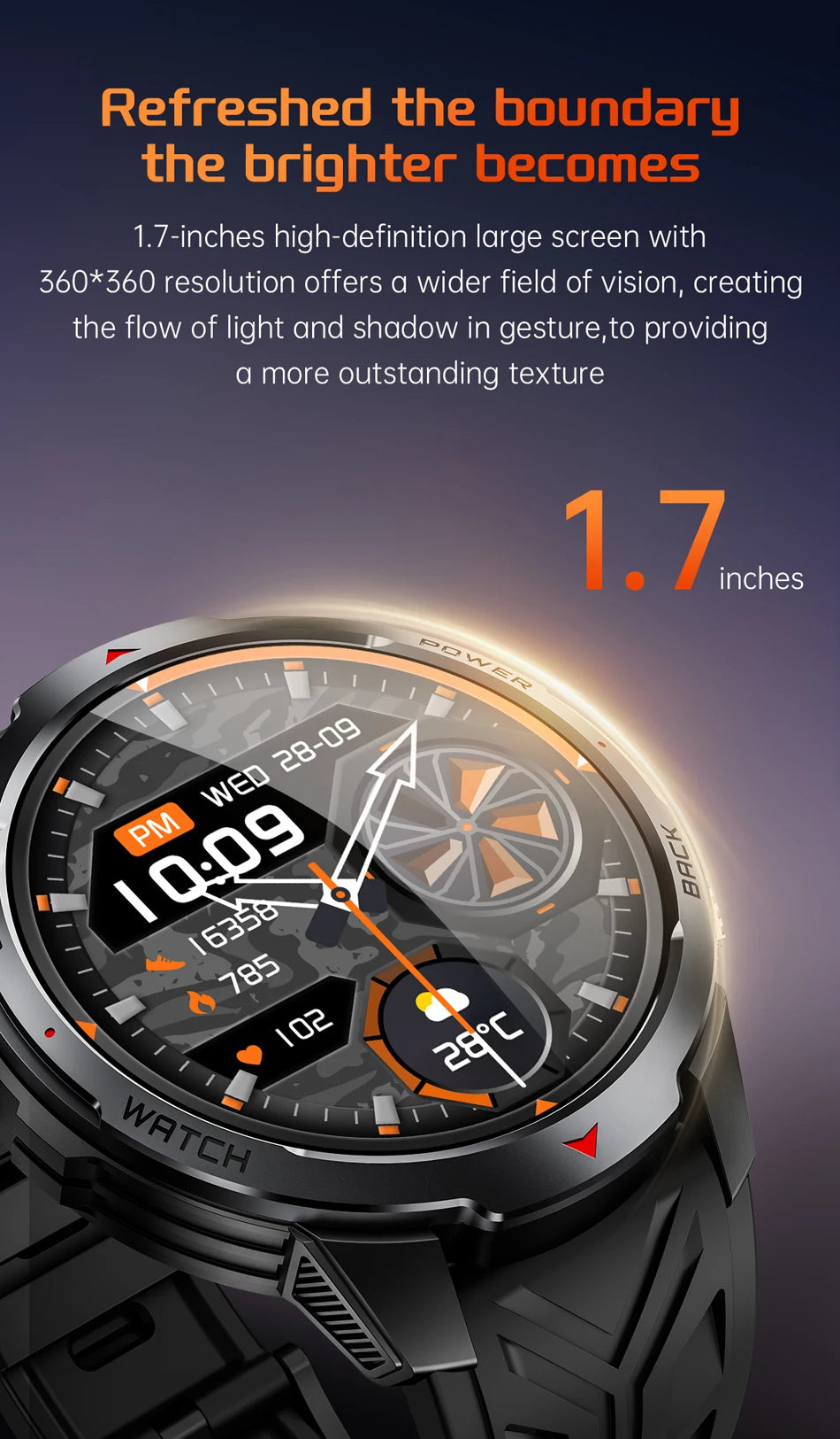 1100mAh Super Capacity Battery Military Outdoor Smart Watch Men 1.7inch Screen Compass Bluetooth Call 3ATM Waterproof SmartWatch