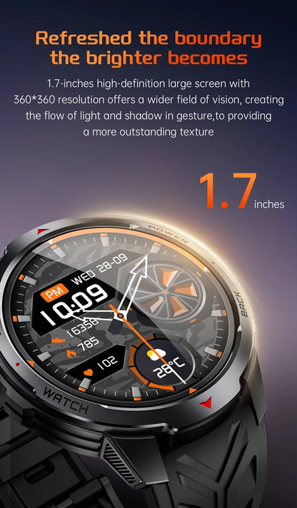 1100mAh Super Capacity Battery Military Outdoor Smart Watch Men 1.7inch Screen Compass Bluetooth Call 3ATM Waterproof SmartWatch