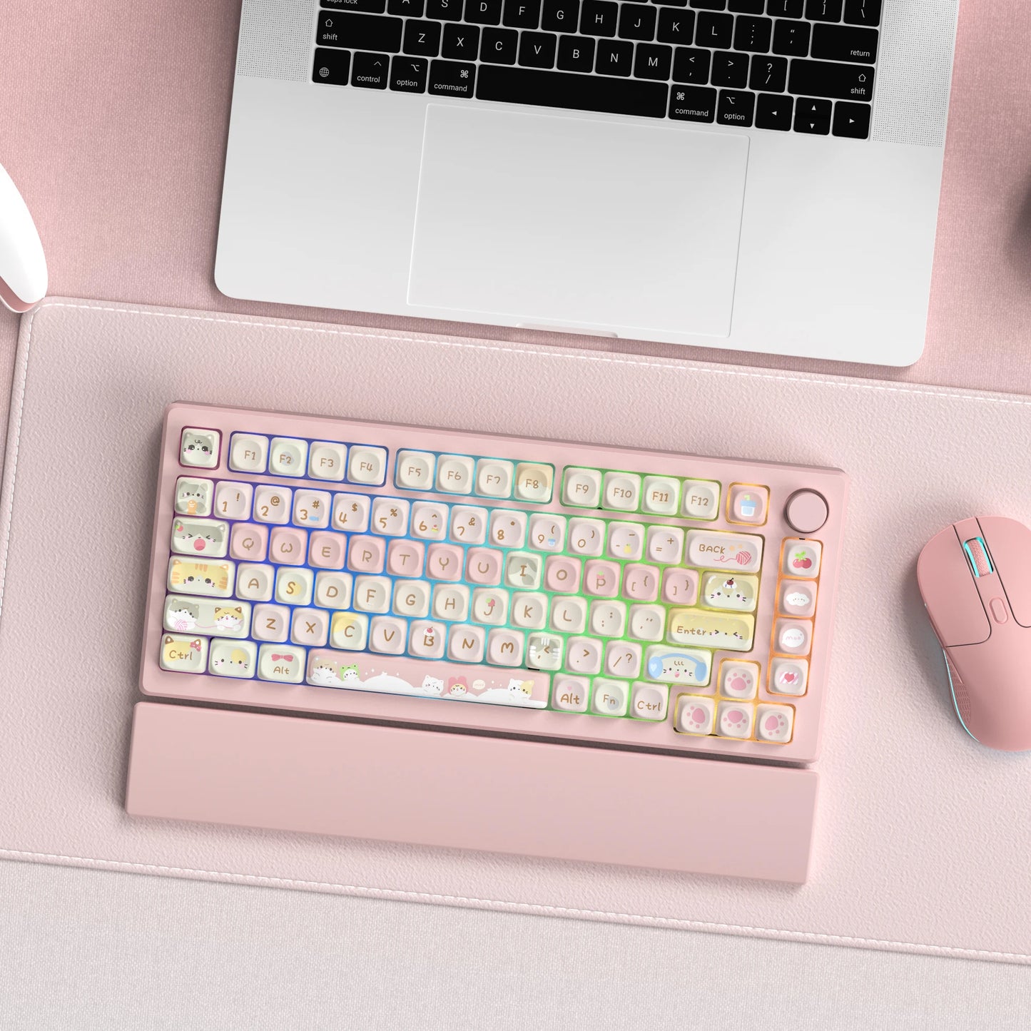 134 Keys Pink Cat  MOA Profile PBT Keycaps Customs Dye Sub Key caps for 61/87/104 Cherry MX Switch Gaming Mechanical Keyboard