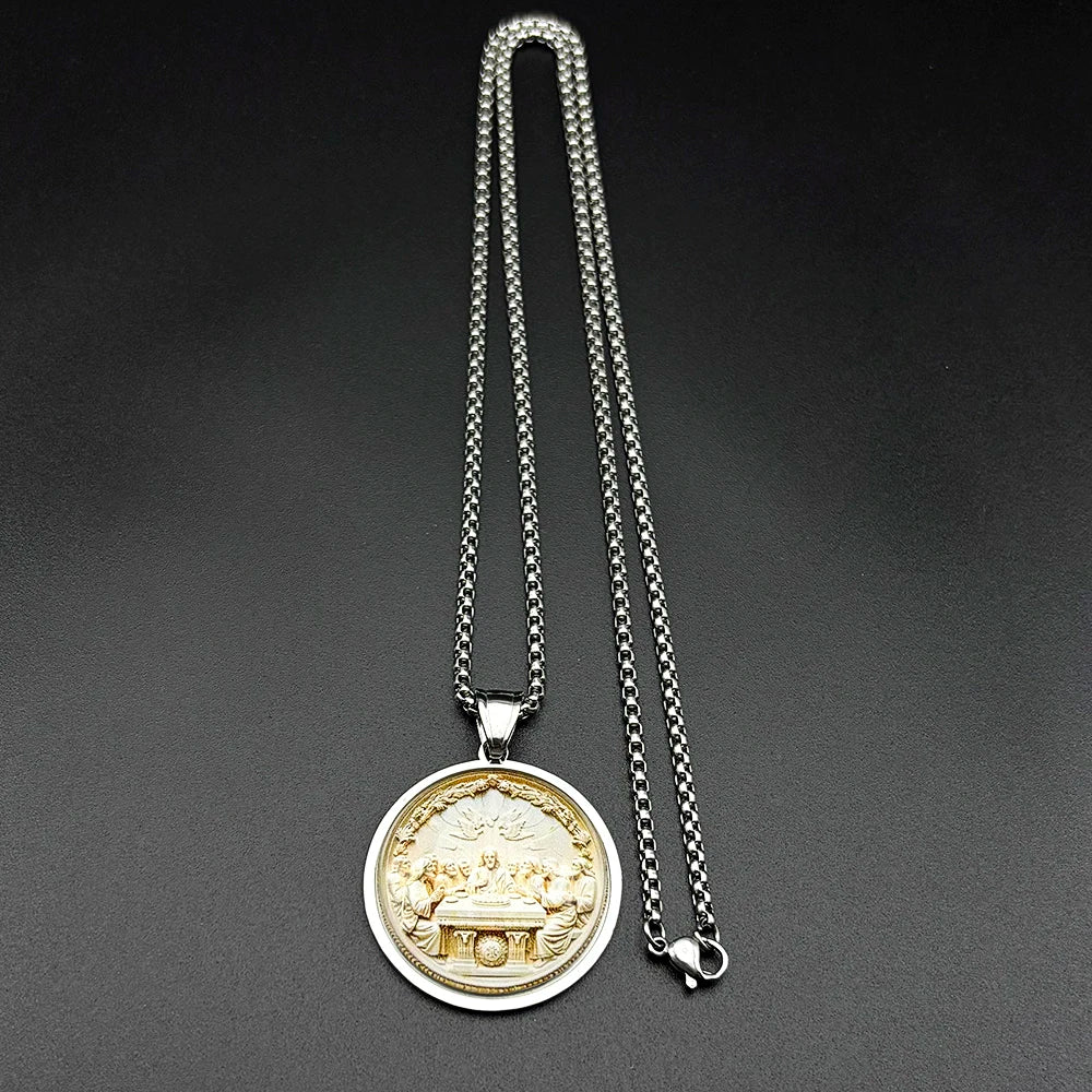 Thirteen Apostles Of Judaism Glass Pendant Necklace For Women Men Stainless Steel Gold Color Chain The Last Supper Jewelry Gift