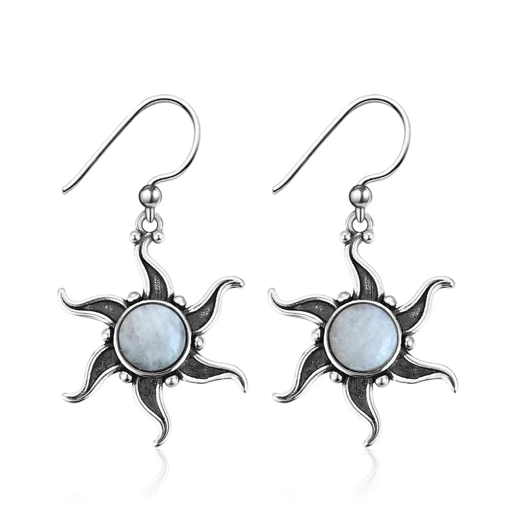 Vintage Boho Natural Charoite Drop Earrings for Women Sunflower Shaped Dangle Earings Statement Party Anniversary Jewelry Gifts