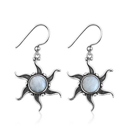 Vintage Boho Natural Charoite Drop Earrings for Women Sunflower Shaped Dangle Earings Statement Party Anniversary Jewelry Gifts