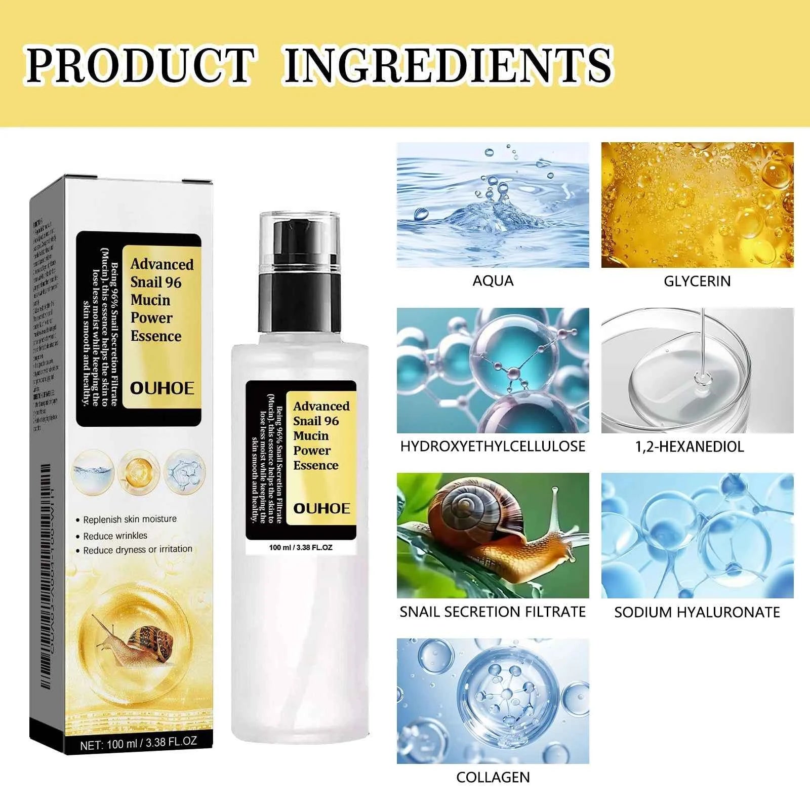 Snail Mucin Repair Essence Water Skin Toner Moisturizing Brightening Hyaluronic Acid Prime Deep Nourishing Skin Care Smoothing