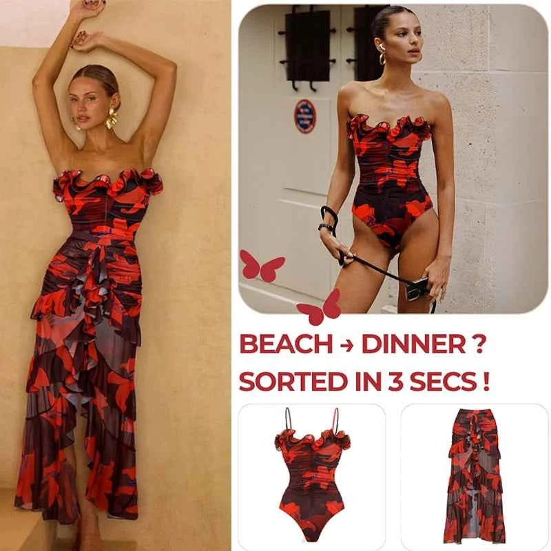 Women Sexy Bikini Set Swimsuit Lily Contrast Print Fabric Patchwork Skirt Push Up Swimsuit Biquini Bodysuit Bathing Suits