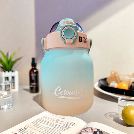 1000ml Gradient Color Water Bottle with Handle and Carry Strap for Women Men - Reusable Leakproof Plastic Cup - AMULET RING STORE