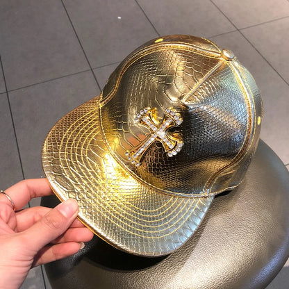 Leather Hip Hop Hat Street Personality Fashion Play Cool Baseball Cap Stage Show Hip Hop Dance Unisex Flat Brim Hats - AMULET RING STORE