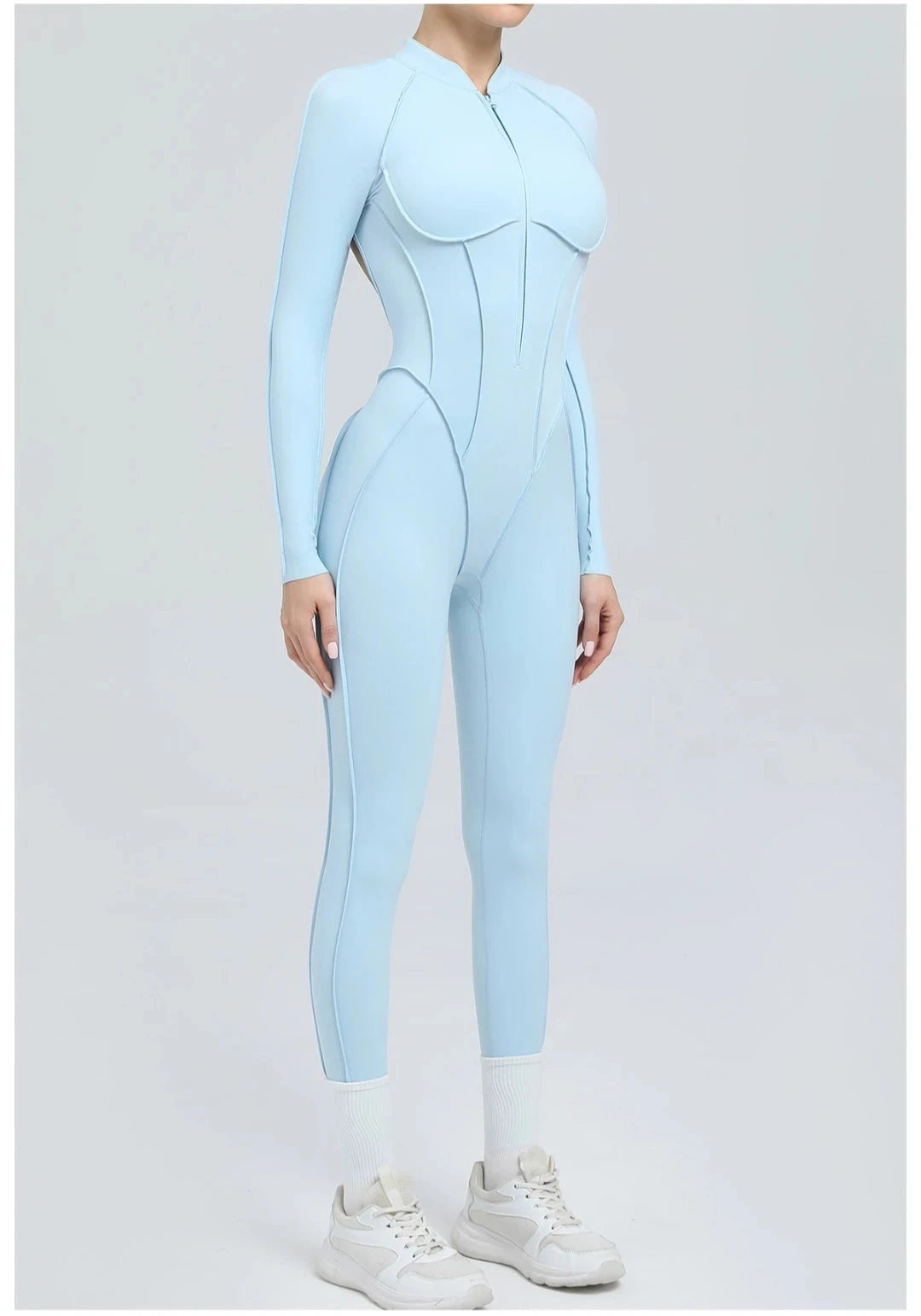 Seamless Yoga Jumpsuit Sports Fitness Backless Tight Zipper Long-sleeved One-Piece Workout Clothes Gym Leggings Sportswear