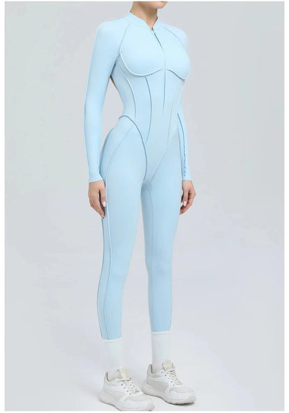 Seamless Yoga Jumpsuit Sports Fitness Backless Tight Zipper Long-sleeved One-Piece Workout Clothes Gym Leggings Sportswear