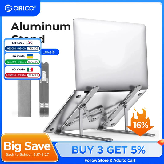 ORICO Foldable Laptop Stand Holder Riser Portable Adjustable Aluminum Notebook Stand Computer Stand 7 Angles for MacBook Tablets - AMULET RING STORE