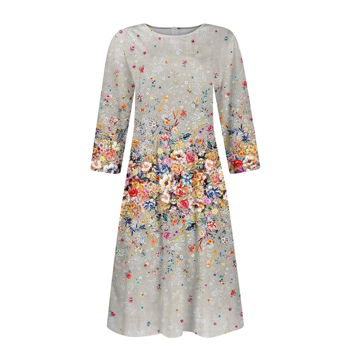 Traf Women 2025 Women'S Casual And Fashionable 3/4 Sleeve Pocket With Back Zipper Dress