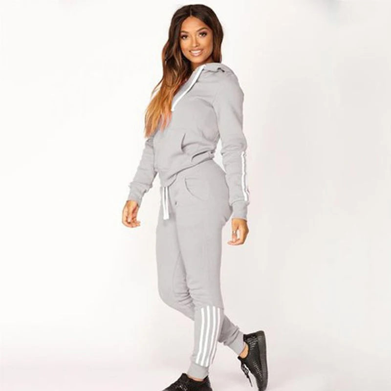 2023 Women's Sports Set Three Stripe Sweater Two Piece Jogging Set Casual Zip Hoodie+Sports Pants Sports Shirt Jogging Set