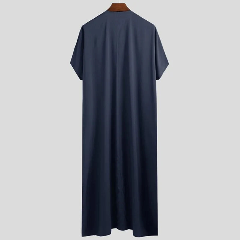 2024 New Men's Muslim Middle Eastern Arab Dubai Dress Robe Short Sleeve Luxury Robe Pakistan Moroccan Muslim Men Clothing