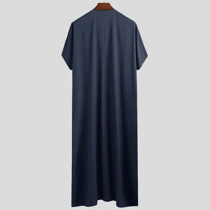 2024 New Men's Muslim Middle Eastern Arab Dubai Dress Robe Short Sleeve Luxury Robe Pakistan Moroccan Muslim Men Clothing