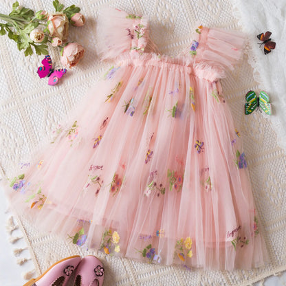 Delicate Party Prom Evening Dress Colorful Flower Embroidery Dresses Fashion Butterfly Princess Dress Birthday Princess Clothes