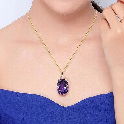 CAOSHI Simple Trendy Pendant Necklace for Lady Temperament Charming Jewelry with Bright Purple Zirconia Luxury Accessories Gift - AMULET RING STORE