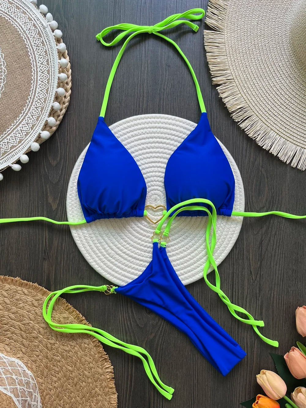 RUOTONSEPT Sexy Halter Solid color Bikini Set Women's Swimsuit Two-piece Triangle Thong Swimwear Bathing Suit Brazilian Biquinis - AMULET RING STORE