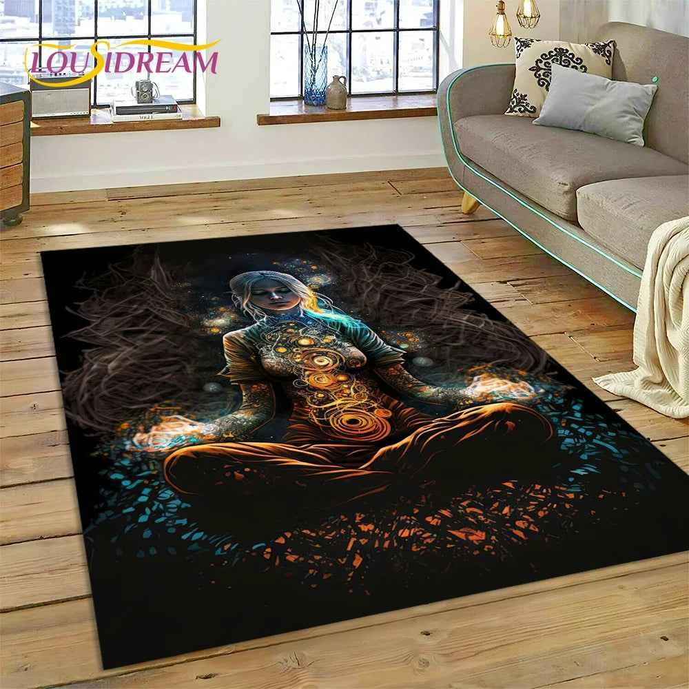 Naturalize Yoga Zen Meditation Rainbow 7 Chakra Carpet Rug for Home Living Room Bedroom Sofa Doormat Decor,Area Rug Non-slip Mat