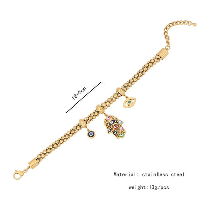 316L Stainless Steel New Fashion Fine Jewelry Colourful Eyes Palms Charm Hollow Thick Chain Necklace Bracelet Earrings For Women - AMULET RING STORE