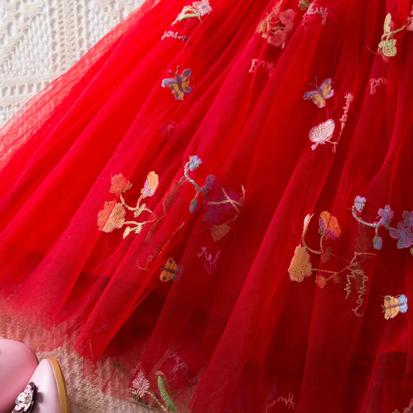 Delicate Party Prom Evening Dress Colorful Flower Embroidery Dresses Fashion Butterfly Princess Dress Birthday Princess Clothes