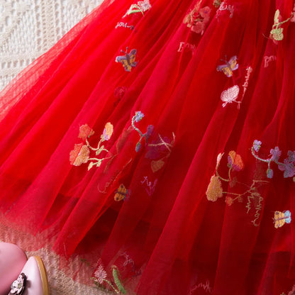 Delicate Party Prom Evening Dress Colorful Flower Embroidery Dresses Fashion Butterfly Princess Dress Birthday Princess Clothes