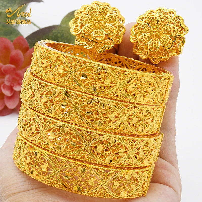 ANIID Women Charm Bracelet Bangle 24K Gold Color Jewelry Dubai Flower Bangle Brand African Designer Ethiopian Hawaiian Jewelry - AMULET RING STORE