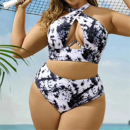 New 0xL-4XL printed bikini large size swimwear plus size women swimsuit female two-pieces bikini set bather bathing suit k5630