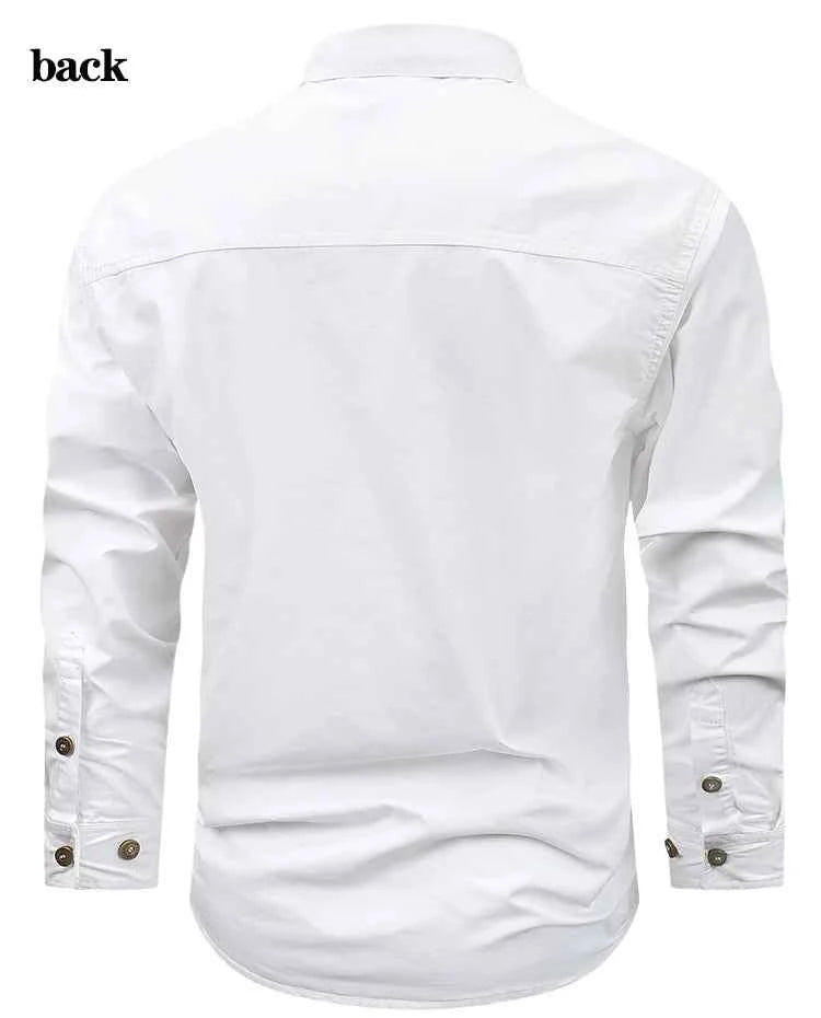 Retro Cargo style Men's Long Sleeve Shirt With Pocket Design, Men'sCasual Button Up Shirt For Spring Fall Qutdoo