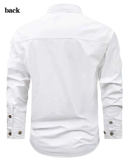 Retro Cargo style Men's Long Sleeve Shirt With Pocket Design, Men'sCasual Button Up Shirt For Spring Fall Qutdoo