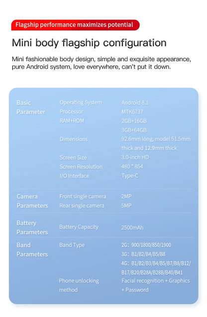 SOYES S24 Pro Max 4G Version 3.0 Inch Android8.1 Smartphone 2GB RAM 16GB ROM Dual SIM Standby 2500mAh Compact Mobile Phone - AMULET RING STORE