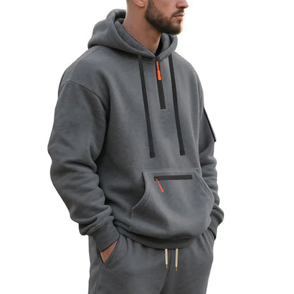 Men's Hooded Fleece Pullover Sporty Casual Jacket European American Style Autumn Winter Warm Comfortable Men's Outerwear