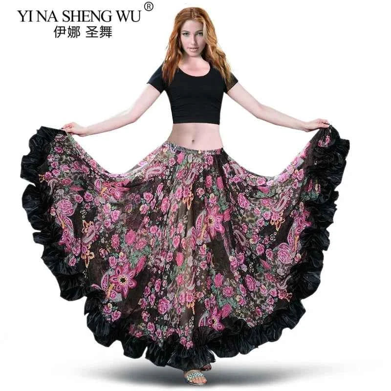 Spanish Belly Dance Skirt Dress New 360 Degree Big Swing Dance Skirt Opening Dance Oriental Dance Skirt Gypsie Tribal Long Skirt